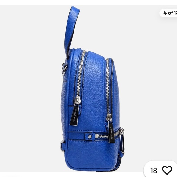 MICHAEL KORS RHEA ZIP ELECTRIC BLUE LEATHER SILVER XS X-BODY BACKPACK BAG - Picture 2 of 10